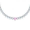 CHIARA FERRAGNI DIAMOND HEART NECKLACE SILVER+WHITE/PINK CZ 40CM+1.5H-LINK