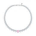 CHIARA FERRAGNI DIAMOND HEART NECKLACE SILVER+WHITE/PINK CZ 40CM+1.5H-LINK