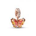 PANDORA Pendente Farfalla Vetro di Murano Arancione e Rosa