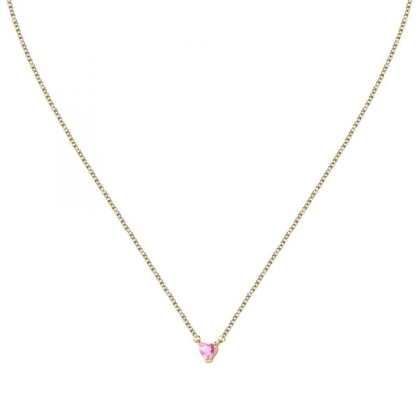 CHIARA FERRAGNI DIAMOND HEART YELLOW GOLD CHAIN& PENDANT  PINK CZ 38+4CM