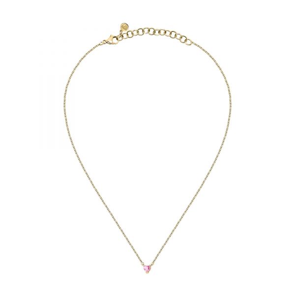 CHIARA FERRAGNI DIAMOND HEART YELLOW GOLD CHAIN& PENDANT  PINK CZ 38+4CM