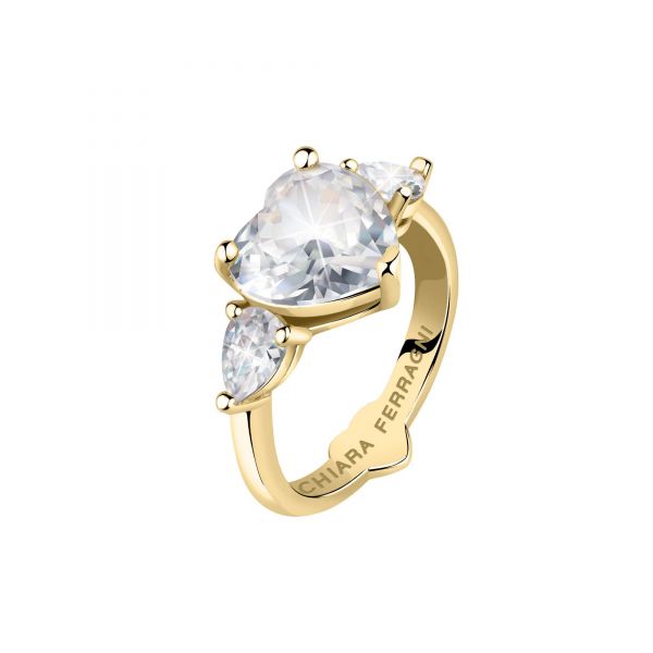 CHIARA FERRAGNI DIAMOND HEART RING YELLOW GOLD+WHITE CZ