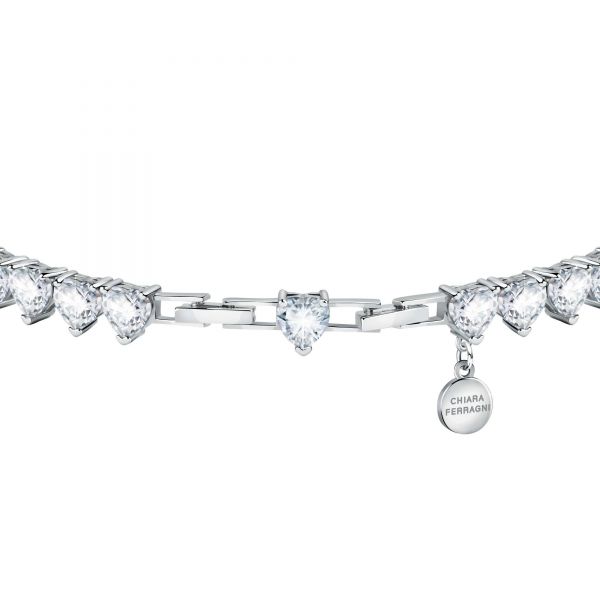 CHIARA FERRAGNI DIAMOND HEART BRACELET SILVER+WHITE HEART CZ 17.5+1.5CM