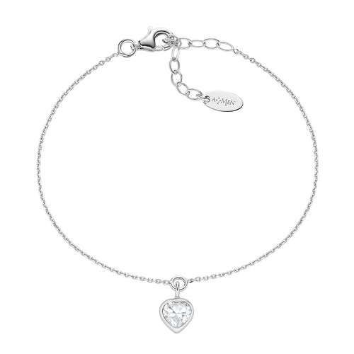 AMEN  Bracciale con Charm Zircone Bombato Taglio Cuore