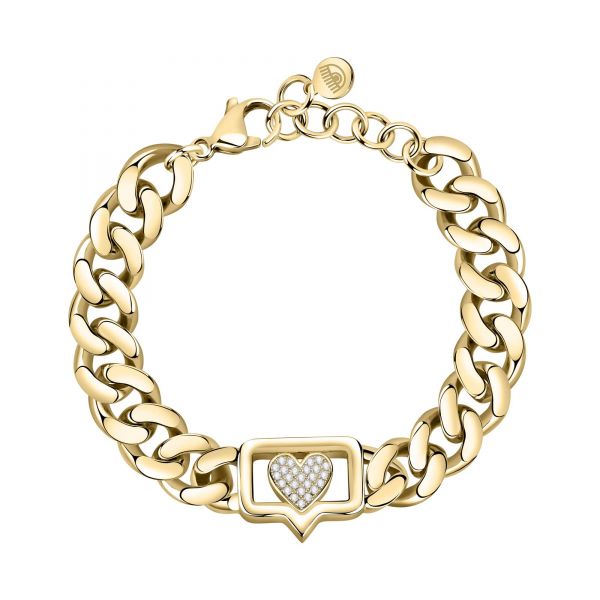 CHIARA FERRAGNI CHAIN BRACELET YELLOW GOLD PAVE WHITE CZ 165+30MM