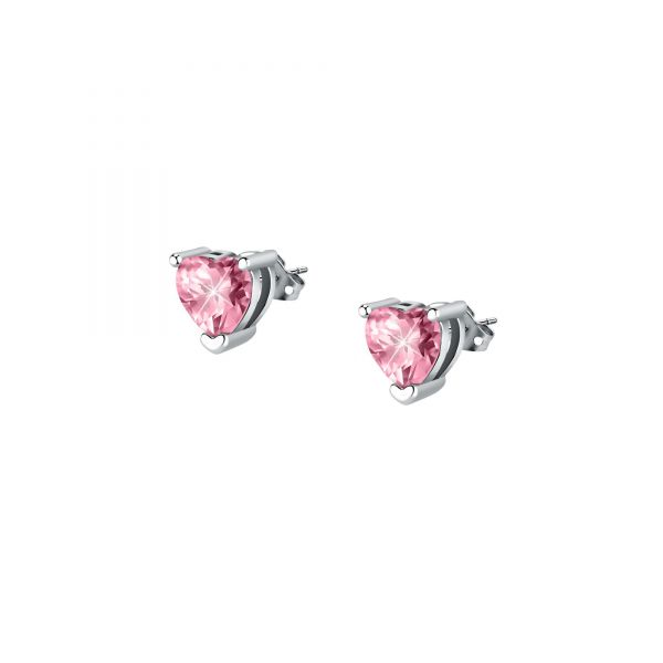 CHIARA FERRAGNI DIAMOND HEART EARRINGS SILVER+PINK CZ 10MM