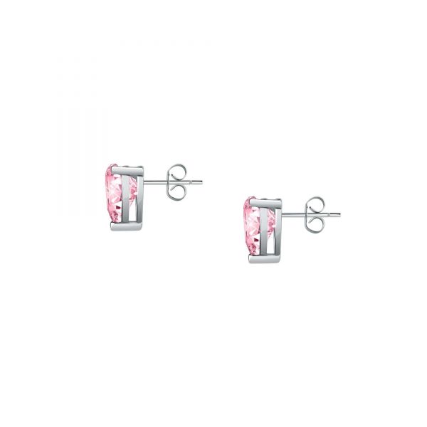 CHIARA FERRAGNI DIAMOND HEART EARRINGS SILVER+PINK CZ 10MM