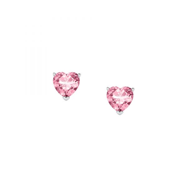 CHIARA FERRAGNI DIAMOND HEART EARRINGS SILVER+PINK CZ 10MM