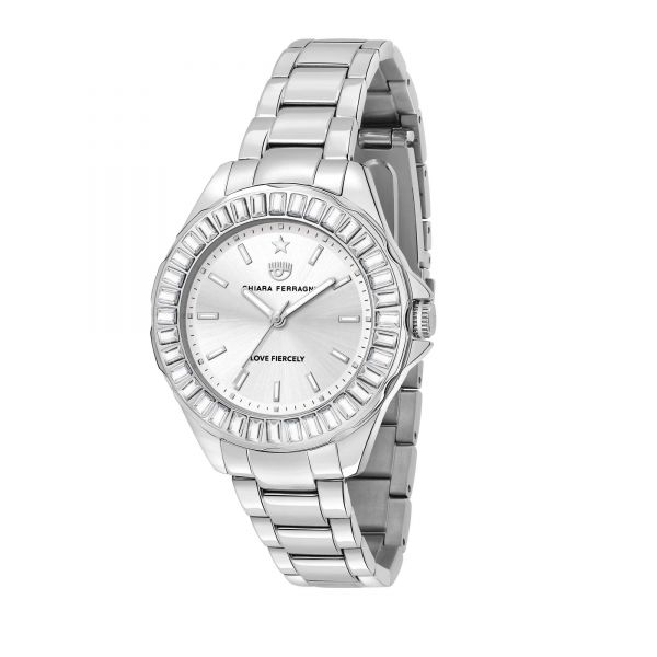 CHIARA FERRAGNI SPORT BAGUETTE 36MM 3H SILVER DIAL BRACELET STAINLESS STEEL