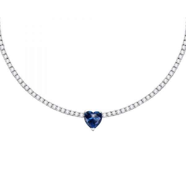 CHIARA FERRAGNI DIAMOND HEART NECKLACE SILVER+BLUE CZ 37+5CM