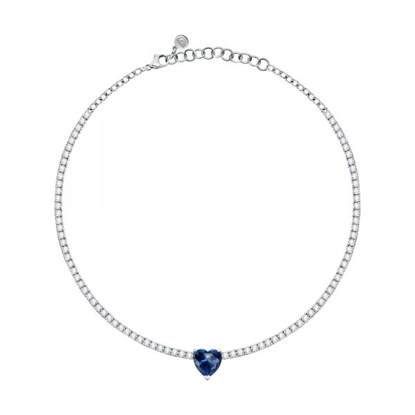 CHIARA FERRAGNI DIAMOND HEART NECKLACE SILVER+BLUE CZ 37+5CM