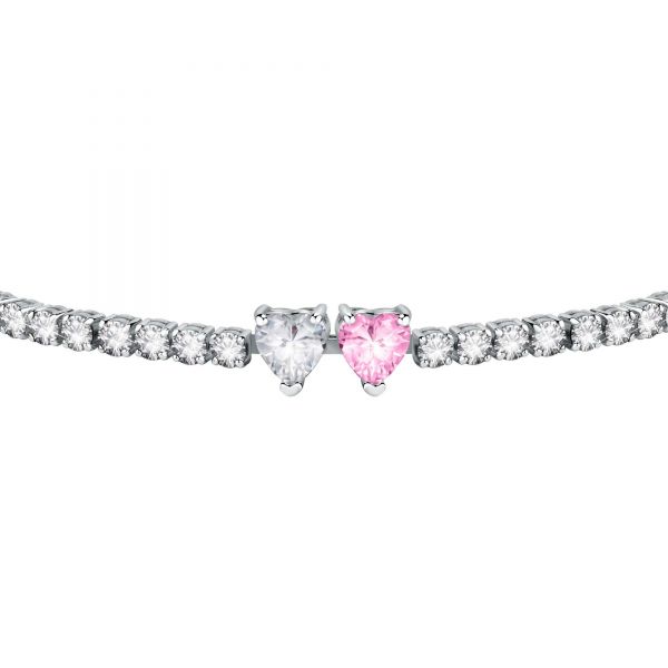 CHIARA FERRAGNI DIAMOND HEART BRACELET SILVER+WHITE/PINK CZ 175+15MM