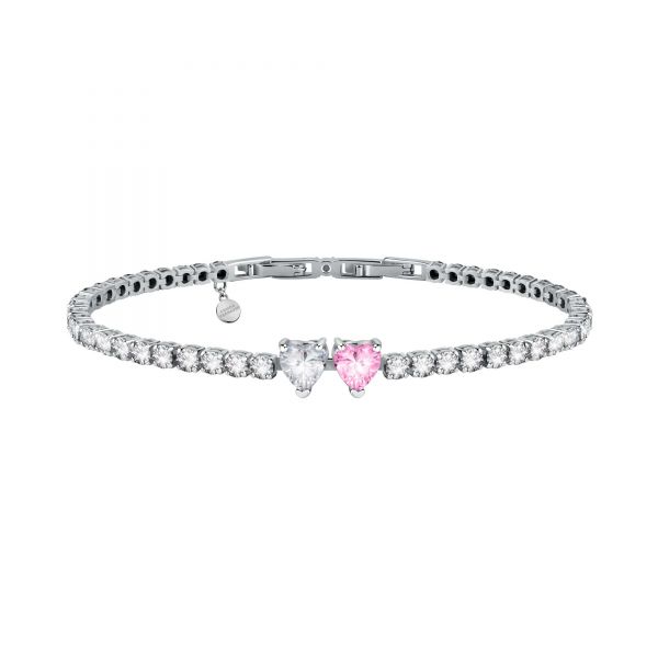 CHIARA FERRAGNI DIAMOND HEART BRACELET SILVER+WHITE/PINK CZ 175+15MM