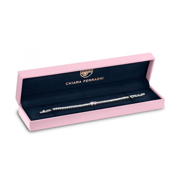 CHIARA FERRAGNI DIAMOND HEART BRACELET SILVER+WHITE/PINK CZ 175+15MM