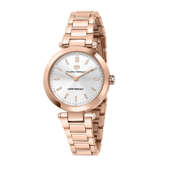 CHIARA FERRAGNI LADY LIKE 34MM 2H SILVER WHITE DIAL BRACELET ROSE GOLD