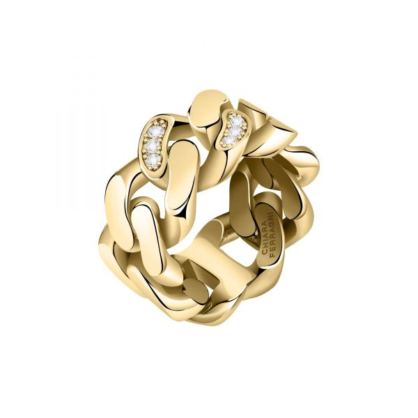 CHIARA FERRAGNI CHAIN RING YELLOW GOLD PAVE WHITE PP