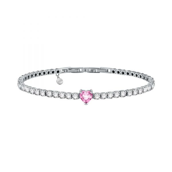 CHIARA FERRAGNI DIAMOND HEART BRACELET SILVER+PINK CZ 175+15MM