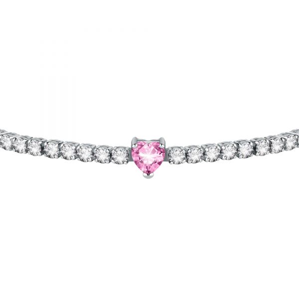 CHIARA FERRAGNI DIAMOND HEART BRACELET SILVER+PINK CZ 175+15MM