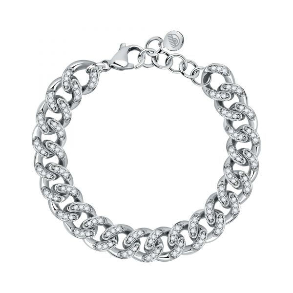 CHIARA FERRAGNI CHAIN BRACELET SILVER+FULL PAVE WHITE CZ 170+25MM