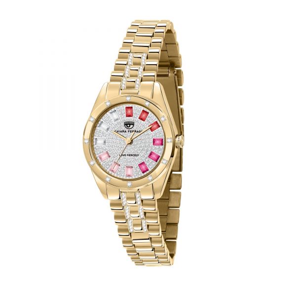 CHIARA FERRAGNI EVERYDAY 28MM 3H SILVER DIAMOND DUST DIAL BRACELET YELLOW GOLD