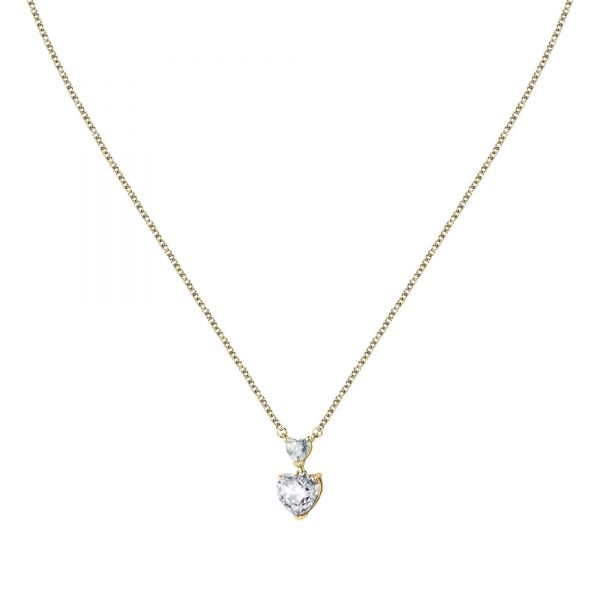 CHIARA FERRAGNI DIAMOND HEART YELLOW GOLD CHAIN& PENDANT  WHITE CZ 38+4CM