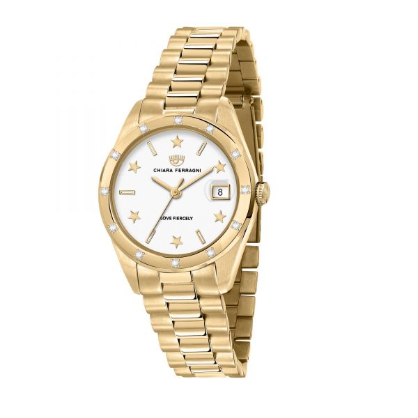 CHIARA FERRAGNI EVERY DAY 32MM 3H WHITE DIAL BRACELET YELLOW GOLD