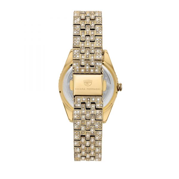 CHIARA FERRAGNI EVERYDAY 32MM 2H YELLOW GOLD CRYSTALS PAVÈ DIAL BRACELET YELLOW GOLD