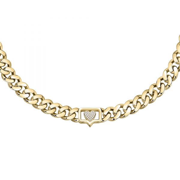 CHIARA FERRAGNI CHAIN NECKLACE YELLOW GOLD PAVE WHITE CZ 38+7CM