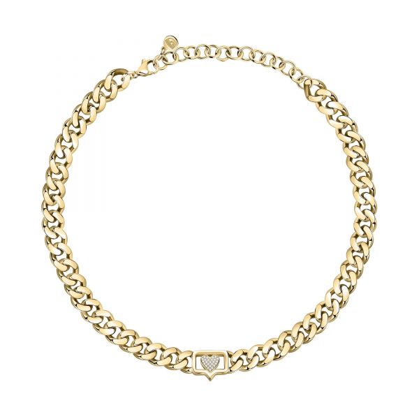 CHIARA FERRAGNI CHAIN NECKLACE YELLOW GOLD PAVE WHITE CZ 38+7CM