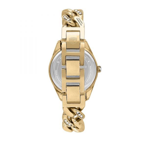 CHIARA FERRAGNI CHAIN CAPSULE 34MM 3H CHAMPAGNE DIAL BRACELET YELLOW GOLD