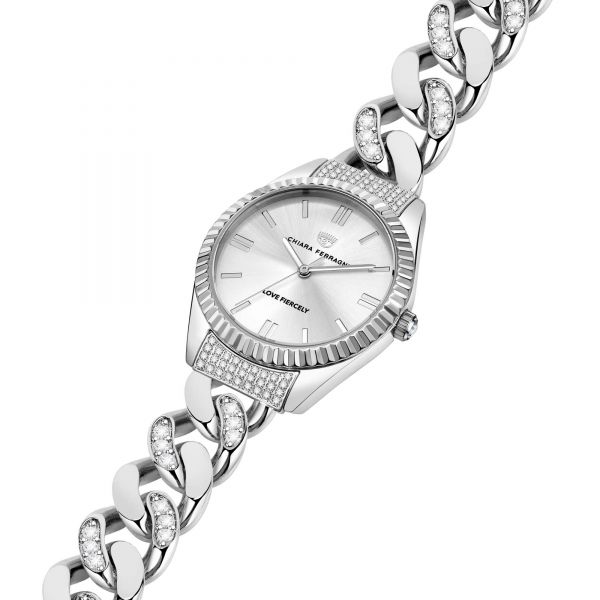 CHIARA FERRAGNI CHAIN CAPSULE 34MM 3H SILVER DIAL BRACELET STAINLESS STEEL