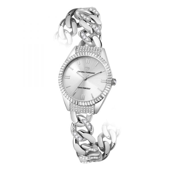 CHIARA FERRAGNI CHAIN CAPSULE 34MM 3H SILVER DIAL BRACELET STAINLESS STEEL