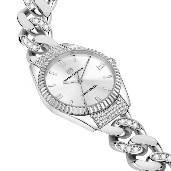 CHIARA FERRAGNI CHAIN CAPSULE 34MM 3H SILVER DIAL BRACELET STAINLESS STEEL