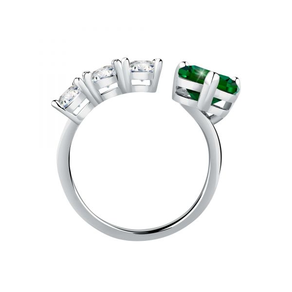 CHIARA FERRAGNI DIAMOND HEART RING SILVER+WHITE/GREEN CZ 