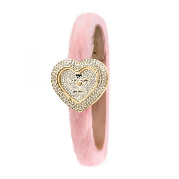 CHIARA FERRAGNI HEART CAPSULE 30X30MM 2H STONE DIAL PINK STRAP