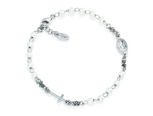 AMEN  Bracciale Rosario Perle Croce Charm