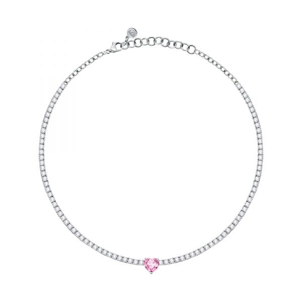 CHIARA FERRAGNI DIAMOND HEART NECKLACE SILVER+PINK CZ 37+5CM