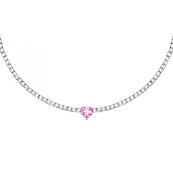 CHIARA FERRAGNI DIAMOND HEART NECKLACE SILVER+PINK CZ 37+5CM