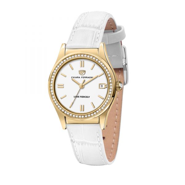 CHIARA FERRAGNI CONTEMPORARY 32MM 3H WHITE DIAL WHITE STRAP