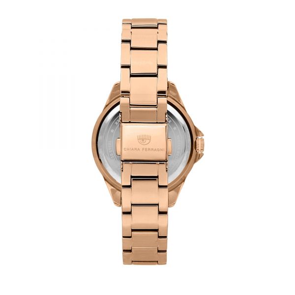 CHIARA FERRAGNI SPORT BAGUETTE 36MM 3H SILVER DIAL BRACELET ROSE GOLD