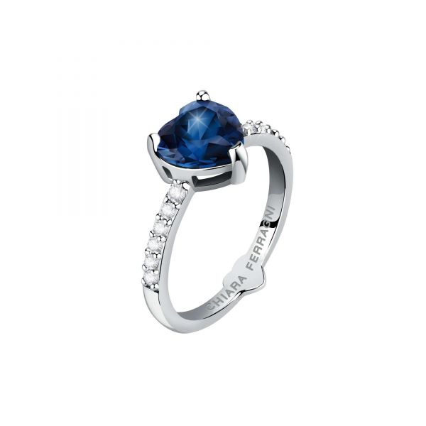 CHIARA FERRAGNI DIAMOND HEART RING SILVER+BLUE CZ+WHITE PP