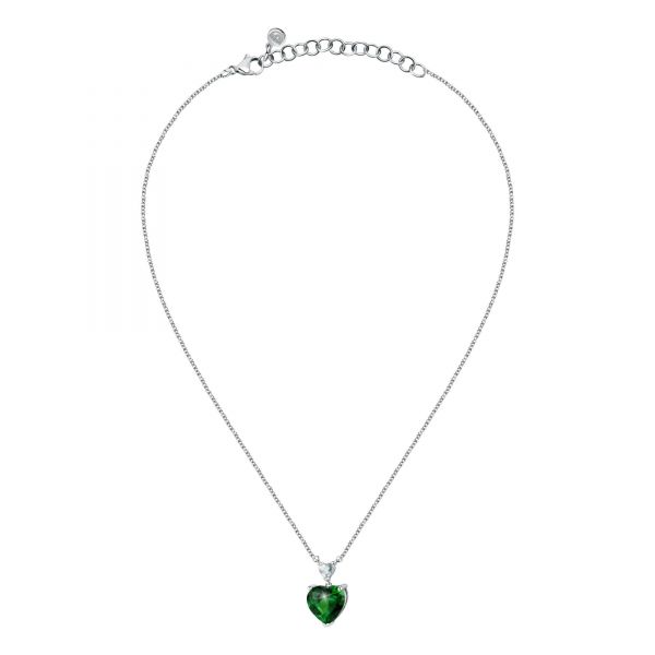 CHIARA FERRAGNI DIAMOND HEART  PENDANT  SILVER+WHITE/GREEN CZ 38+4CM