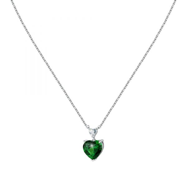 CHIARA FERRAGNI DIAMOND HEART  PENDANT  SILVER+WHITE/GREEN CZ 38+4CM