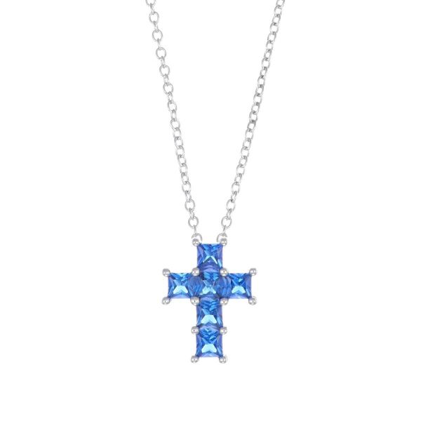 AMEN  Collana Croce e Zirconi Blu