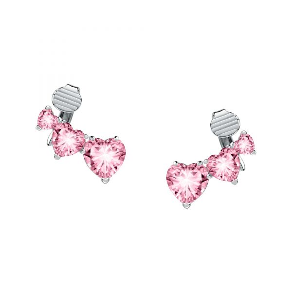 CHIARA FERRAGNI DIAMOND HEART  EARRINGS SILVER+PINK CZ 20*17.7MM