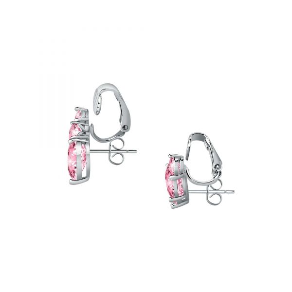 CHIARA FERRAGNI DIAMOND HEART  EARRINGS SILVER+PINK CZ 20*17.7MM