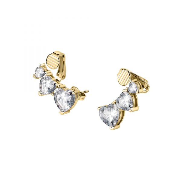 CHIARA FERRAGNI DIAMOND HEART  EARRINGS YELLOW GOLD+WHITE CZ 20*17.7MM