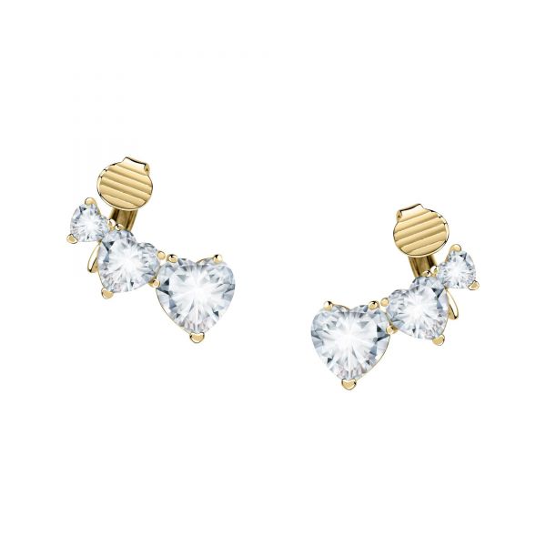 CHIARA FERRAGNI DIAMOND HEART  EARRINGS YELLOW GOLD+WHITE CZ 20*17.7MM