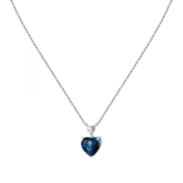 CHIARA FERRAGNI DIAMOND HEART  PENDANT  SILVER+WHITE/BLUE CZ 38+4CM