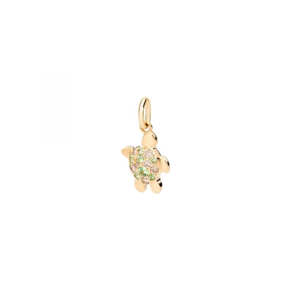 DoDo charm tartaruga marina in oro giallo 18K con 7 diamanti brown (ct 0,08) e 7 tsavoriti (ct 0,10)